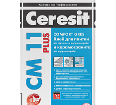 Строительный клей для крепления керамической плитки для внутренних и наружных работ и для керамогранита для внутренних работ "Ceresit СМ 11 Plus"